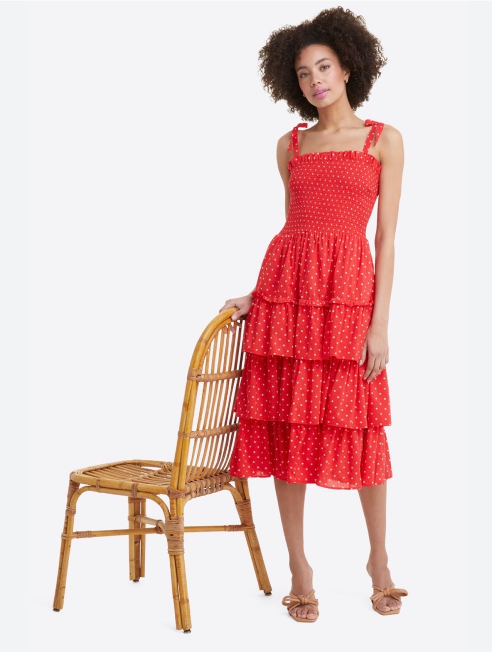 Draper James Red Polka Dot Smocked Tiered Midi Dress XS Cottagecore Sundress - Picture 11 of 11